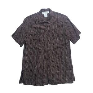 JONES NEW YORK Women's Brown Dot Print Silk Short Sleeve Button Up Blouse Size 6